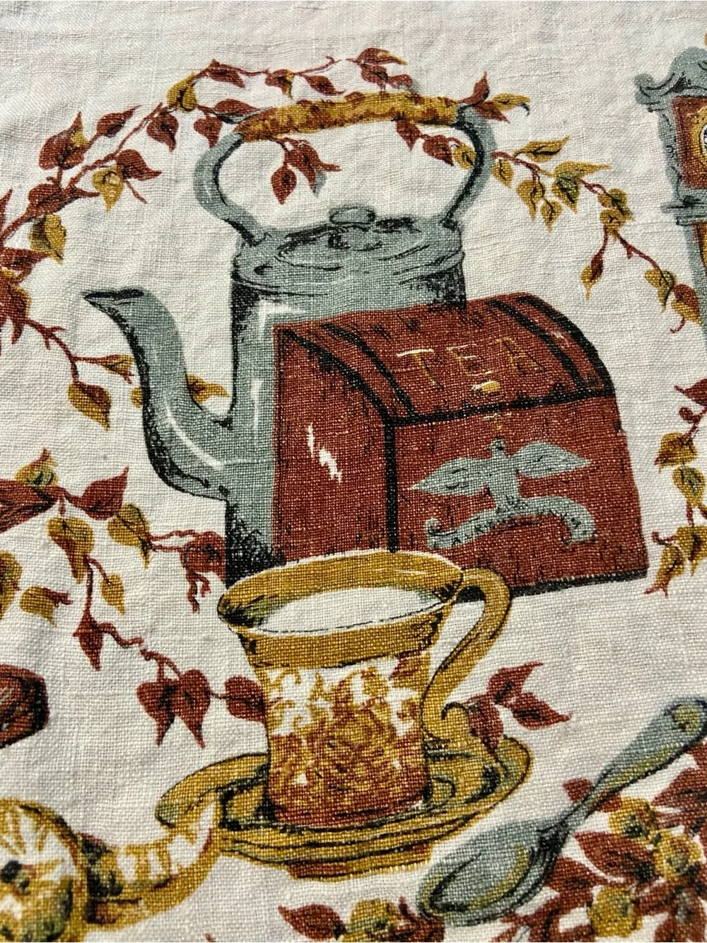 Vintage Linen Kitchen Towel  in Shades of Brown and Gold